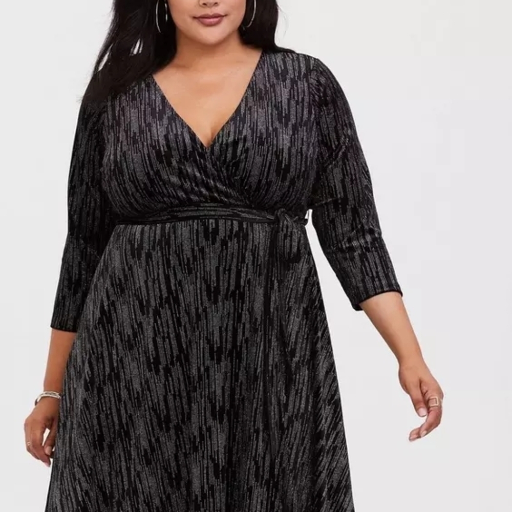 Black Shine Velvet Faux Wrap Dress Size 2 NWOT image 3